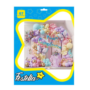 KIT GLOBO ORGANICO MARIPOSA FELIZ CUMPLEAÑOS X67 (PQTX12)