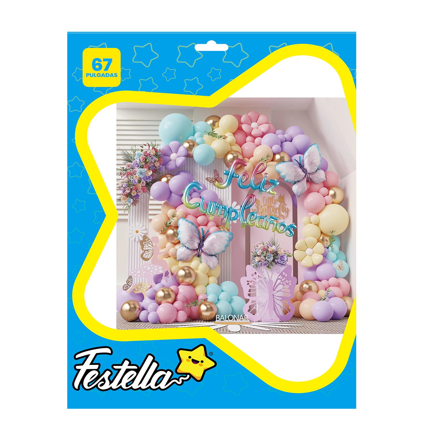 KIT GLOBO ORGANICO MARIPOSA FELIZ CUMPLEAÑOS X67 (PQTX12)