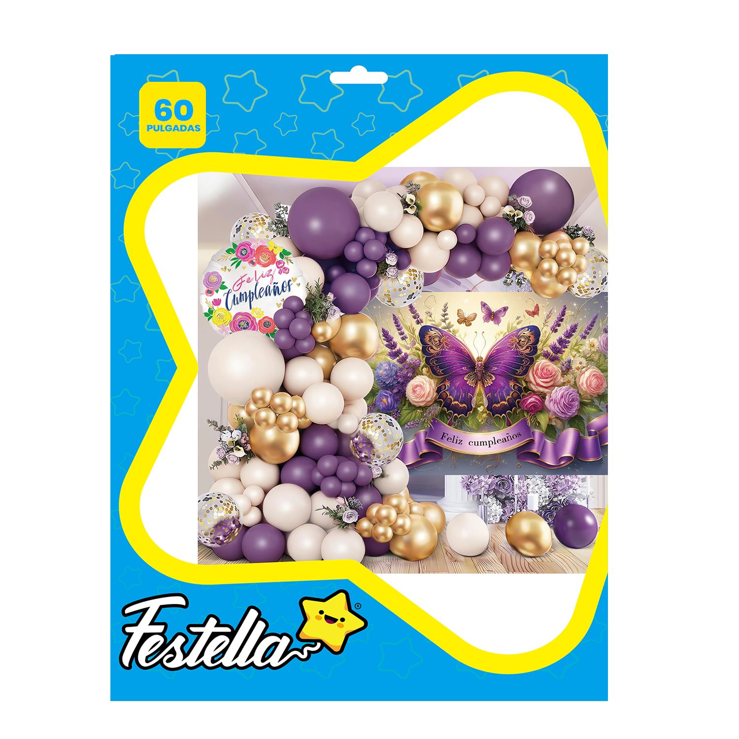 KIT GLOBO ORGANICO MARIPOSA FELIZ CUMPLEAÑOS X60 (PQTX12)