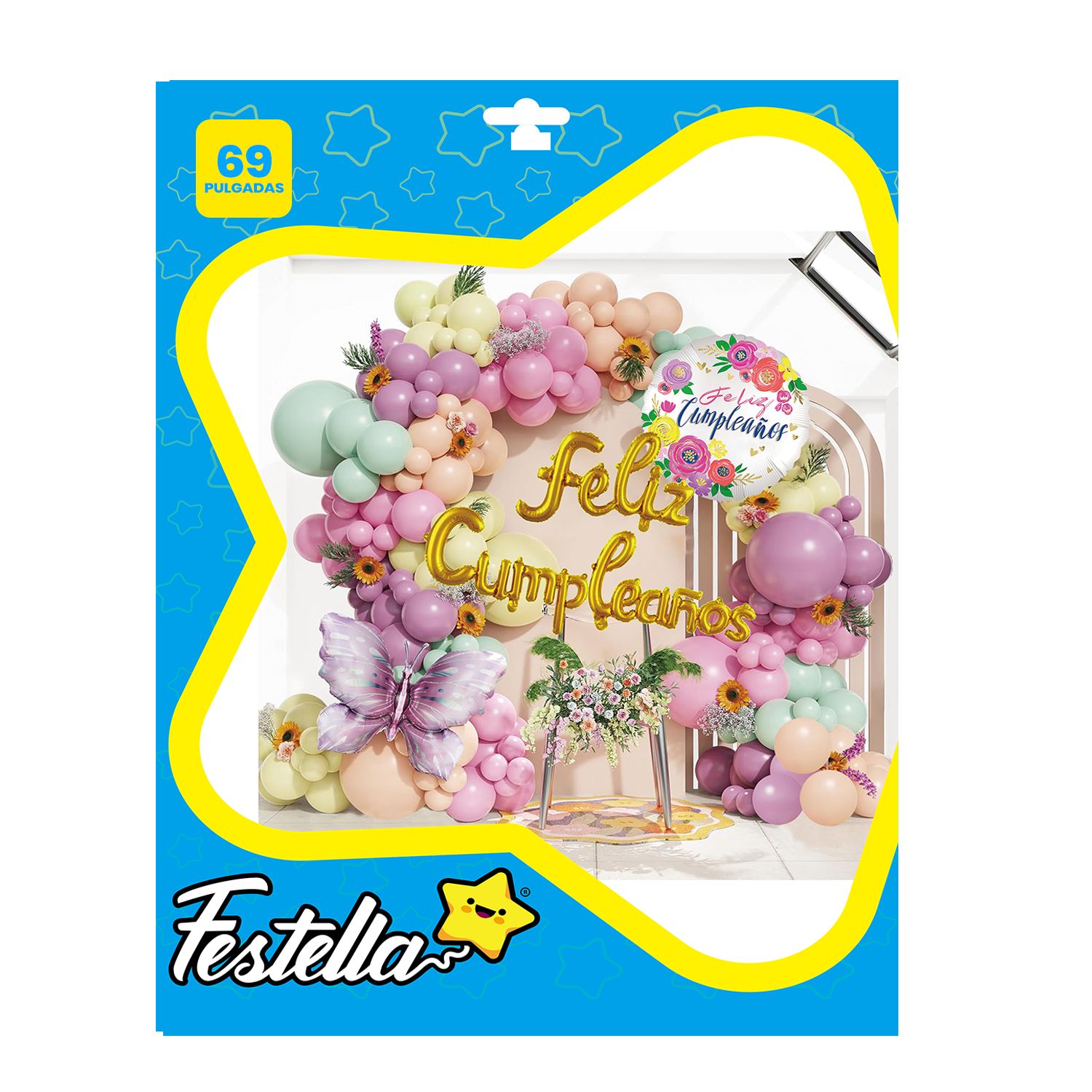 KIT GLOBO ORGANICO MARIPOSA FELIZ CUMPLEAÑOS X69 (PQTX12)