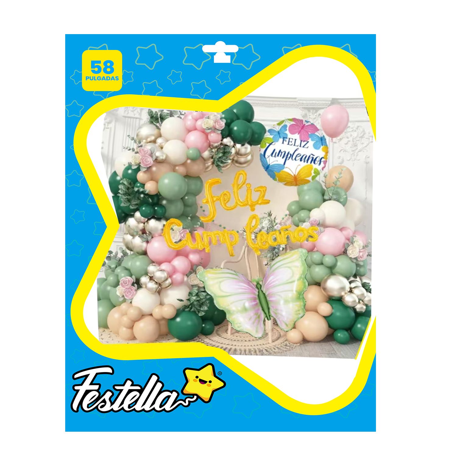 KIT GLOBO ORGANICO MARIPOSA FELIZ CUMPLEAÑOS X58 (PQTX12)