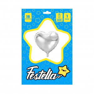 GLOBO CORAZON PLATEADO CARTON 18".(PQTX25)