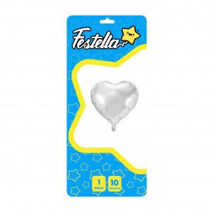 GLOBO CORAZON PLATEADO 10" CARTON.(PQTX25)