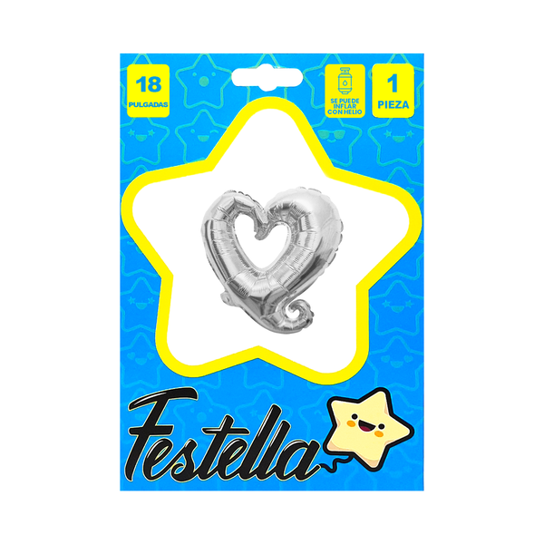 GLOBO CORAZON CURSIVO PLATEADO 18" (PQTX25)