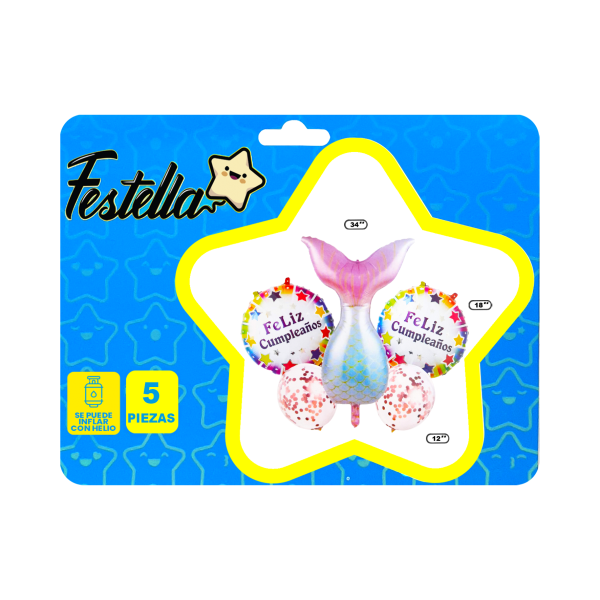 KIT GLOBO COLA SIRENA X5