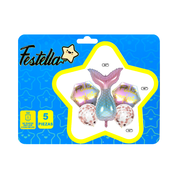 KIT GLOBO COLA SIRENA X5