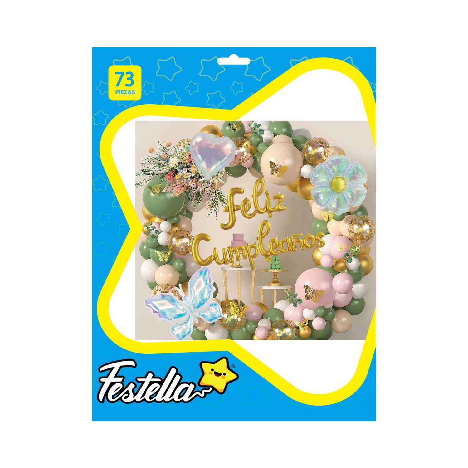 KIT GLOBO ORGANICO FIGURAS FELIZ CUMPLEAÑOS X73 (PQTX5)