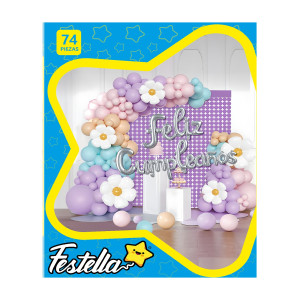 KIT GLOBO ORGANICO FLORES FELIZ CUMPLEAÑOS X74 (PQTX5)