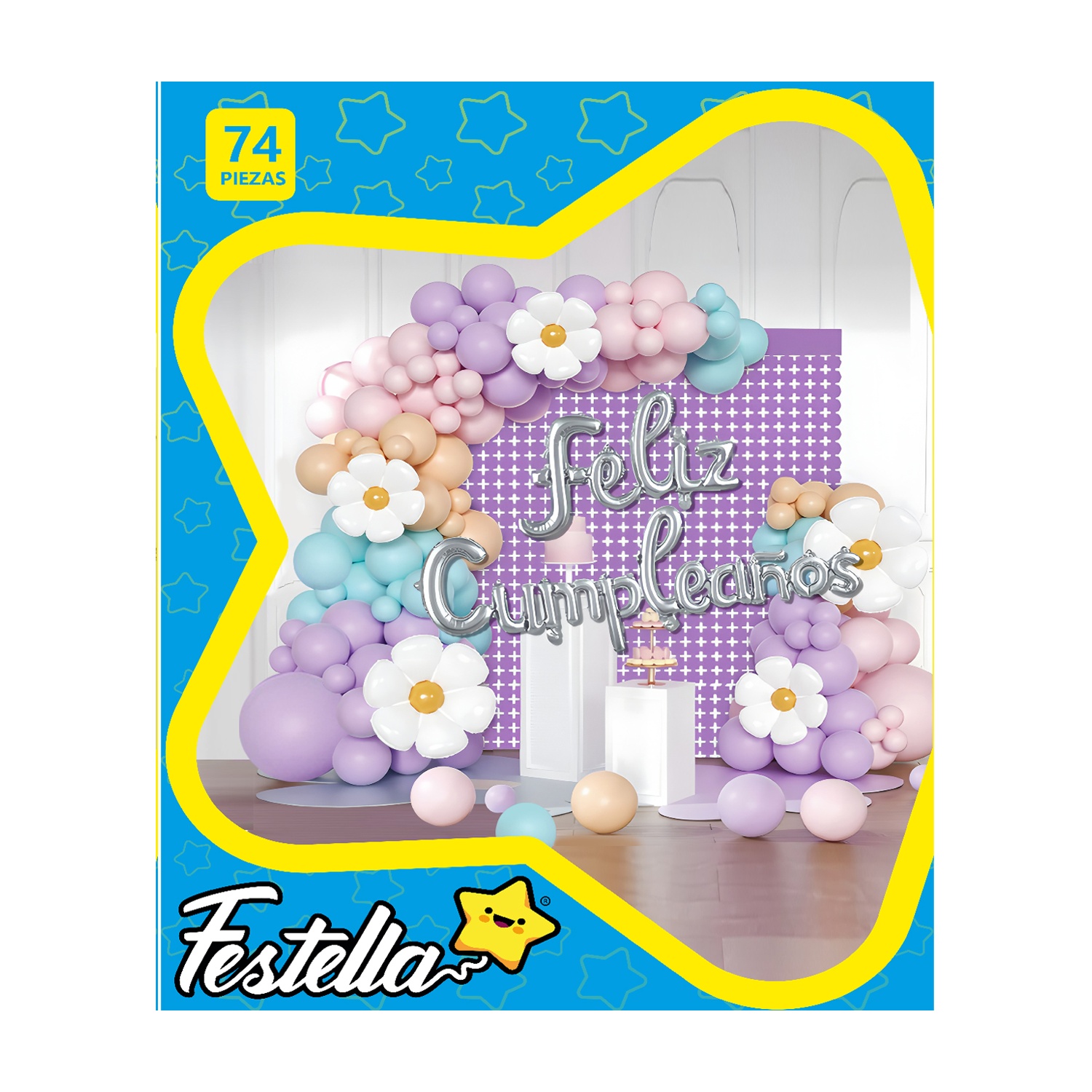 KIT GLOBO ORGANICO FLORES FELIZ CUMPLEAÑOS X74 (PQTX5)