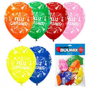 GLOBO DE LATEX FELIZ CUMPLEAÑOS R12X10 SURTIDO (PQTX12)