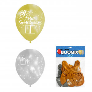 GLOBO DE LATEX REGALO FELIZ CUMPLEAÑOS R12X10 D-P (PQTX12)