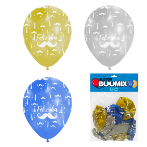 GLOBO DE LATEX BIGOTE FELIZ DIA R12X10 D-P-A (PQTX12).