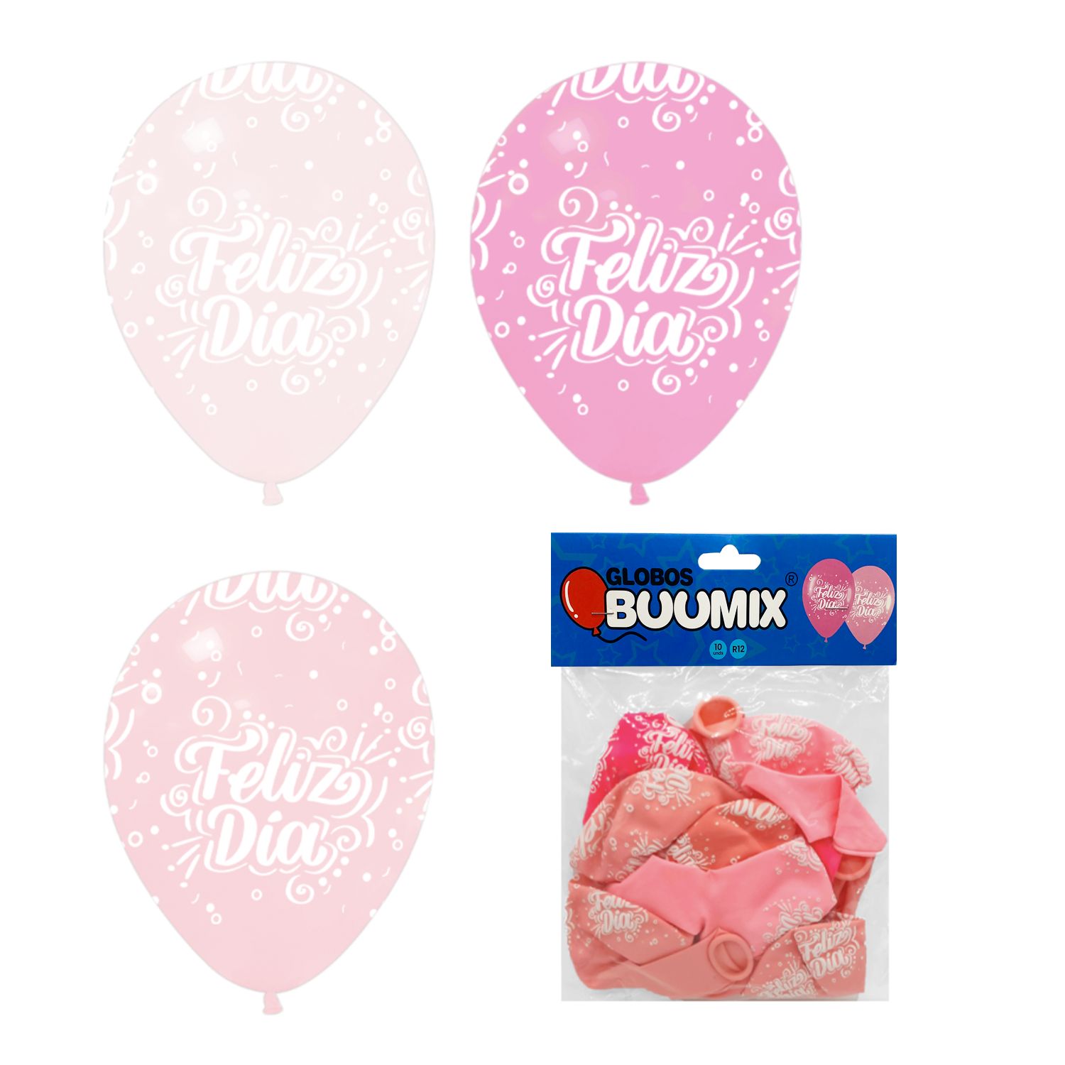 GLOBO DE LATEX FELIZ DIA R12X10 RC-FC-RO (PQTX12)