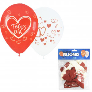 GLOBO DE LATEX CORAZON FELIZ DIA R12X10 R/B (PQTX12)