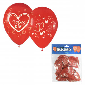 GLOBO DE LATEX CORAZON FELIZ DIA R12X10 ROJO (PQTX12)