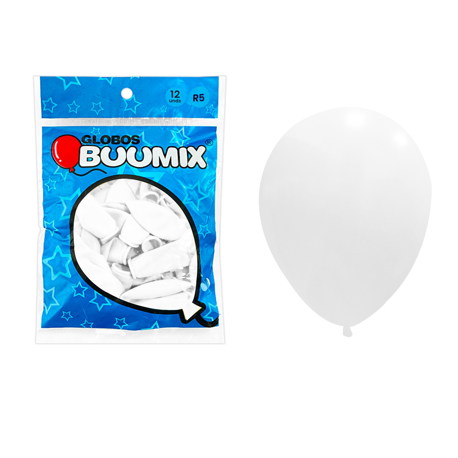 GLOBO DE LATEX LISO BLANCO R5 X12