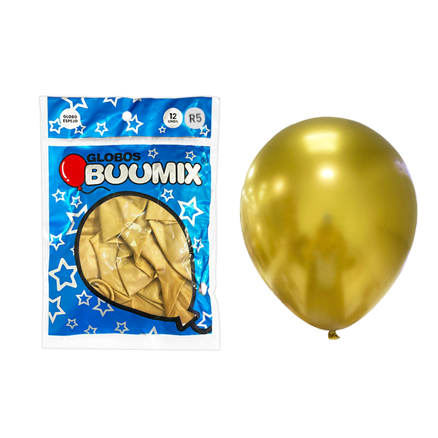 GLOBO DE LATEX ESPEJO DORADO R5 X12