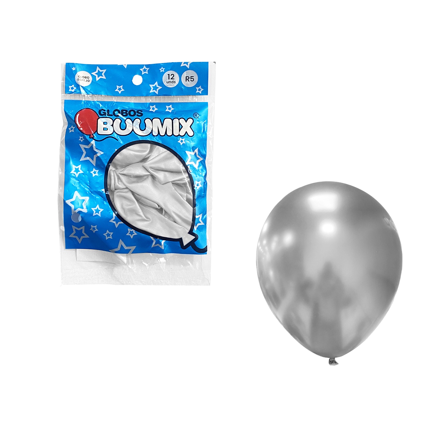 GLOBO DE LATEX ESPEJO PLATEADO R5 X12