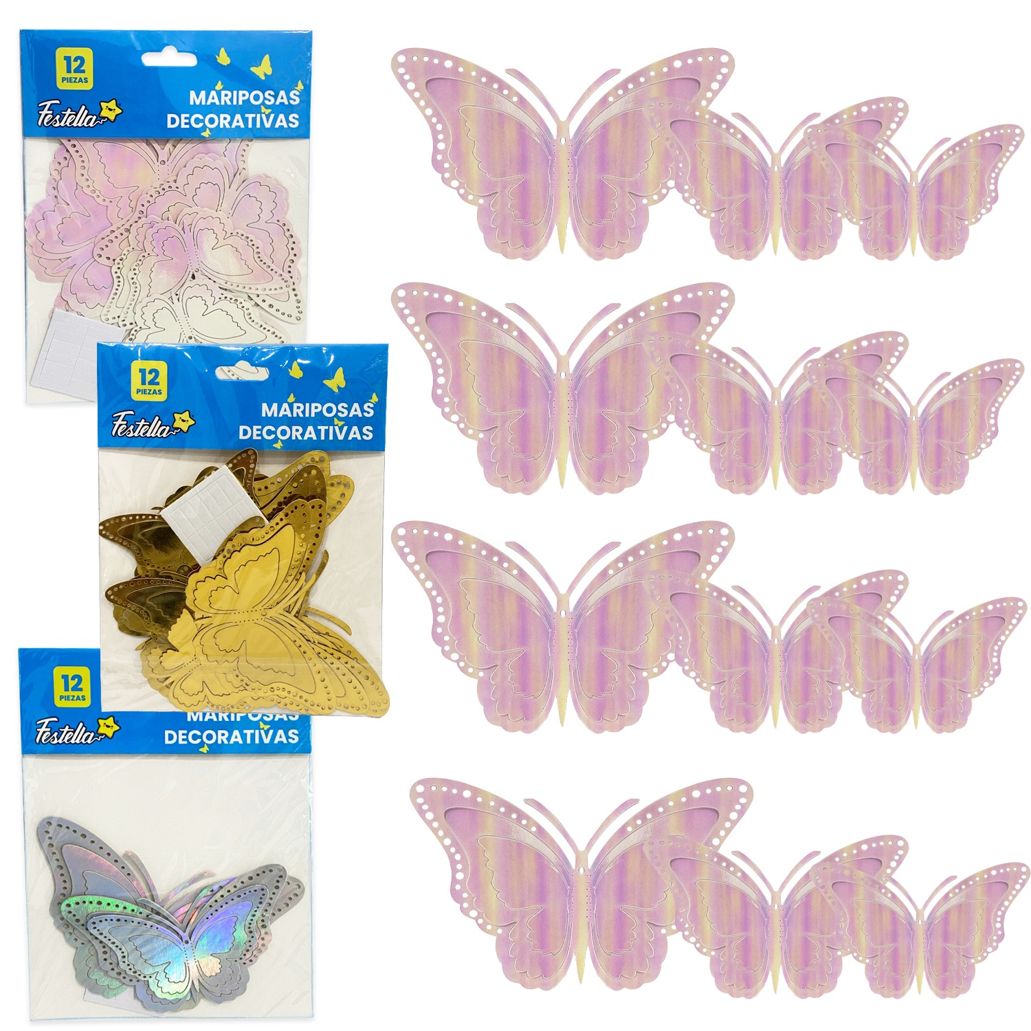 MARIPOSA DECORATIVA SURTIDA X12 (PQTX12)