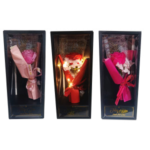 RAMO FLORES ARTIFICIALES CON LUZ EN CAJA NEGRA,