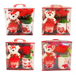 ROSA ARTIFICIAL CON VASO Y OSO EN ACETATO