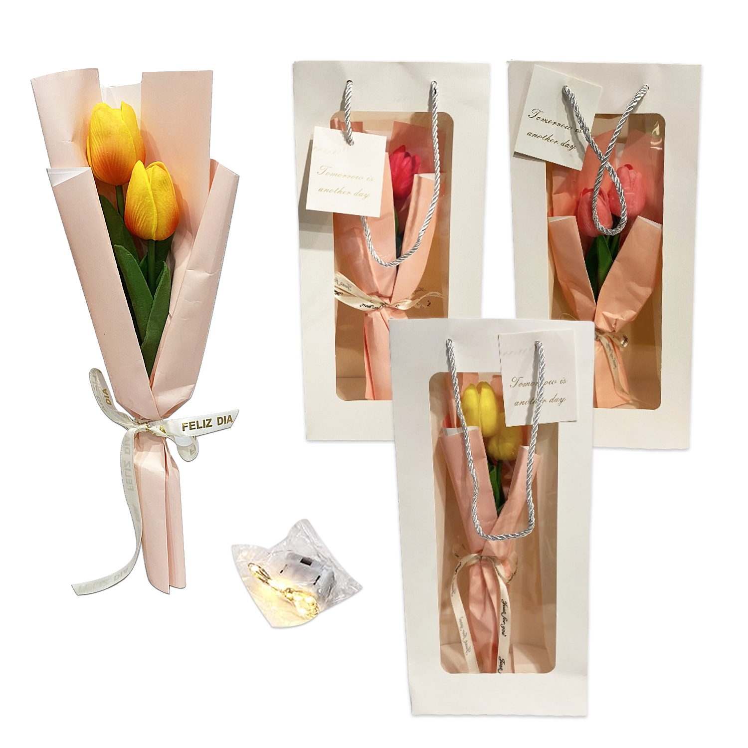 RAMO TULIPANES FELIZ DIA EN BOLSA DESARMADA (CJX10)