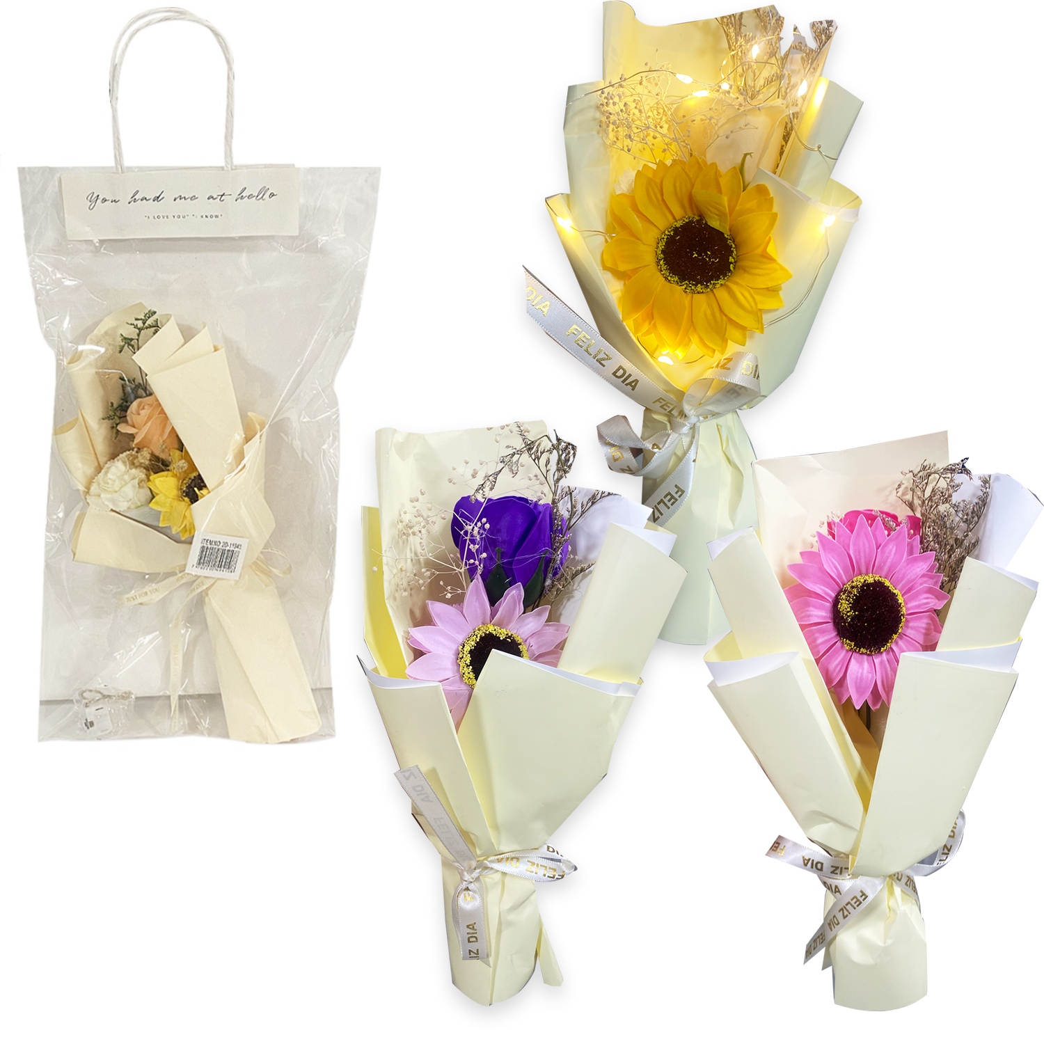 RAMO FLORES EN BOLSA DESARMADA CON LUZ (CJX5)