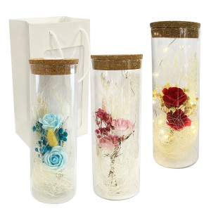 RAMO ROSAS CON LUZ ENCAPSULADAS EN VIDRIO
