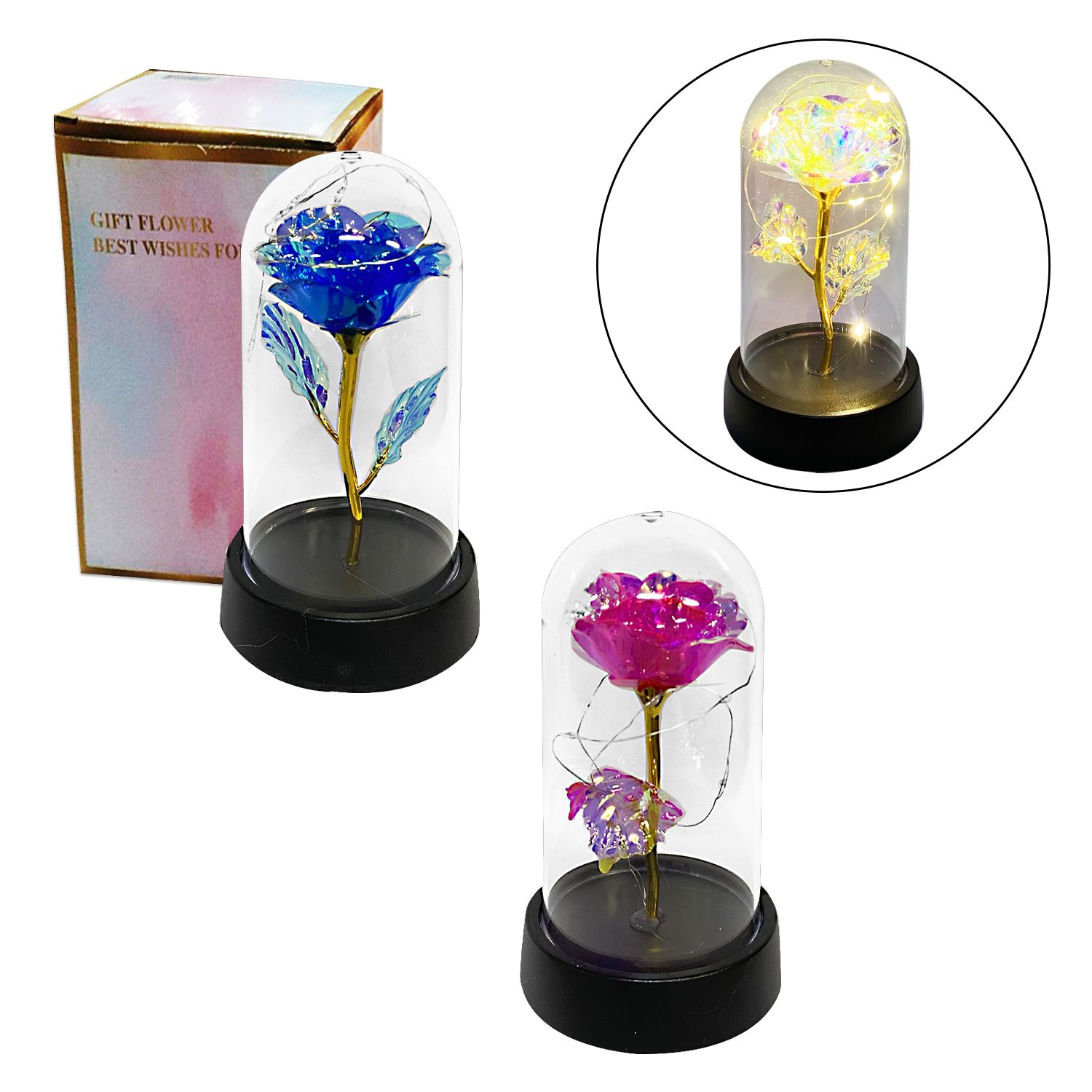 ROSA BRILLANTE CON LUZ ENCAPSULADA