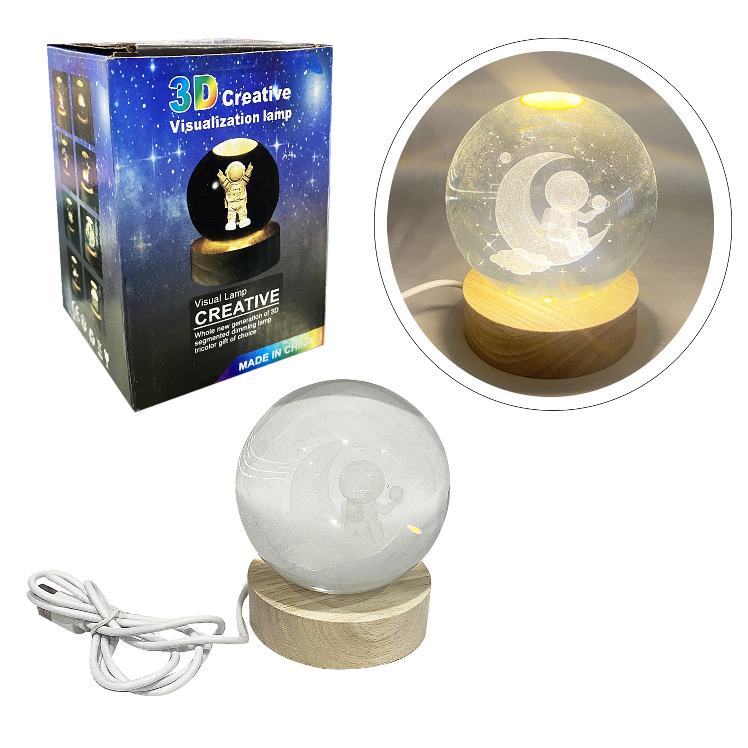 ESFERA DE CRISTAL CON LUZ CALIDA 8CM