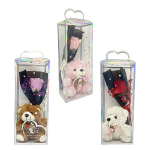 RAMO ROSA ARTIFICIAL CON OSO PELUCHE EN ACETATO,