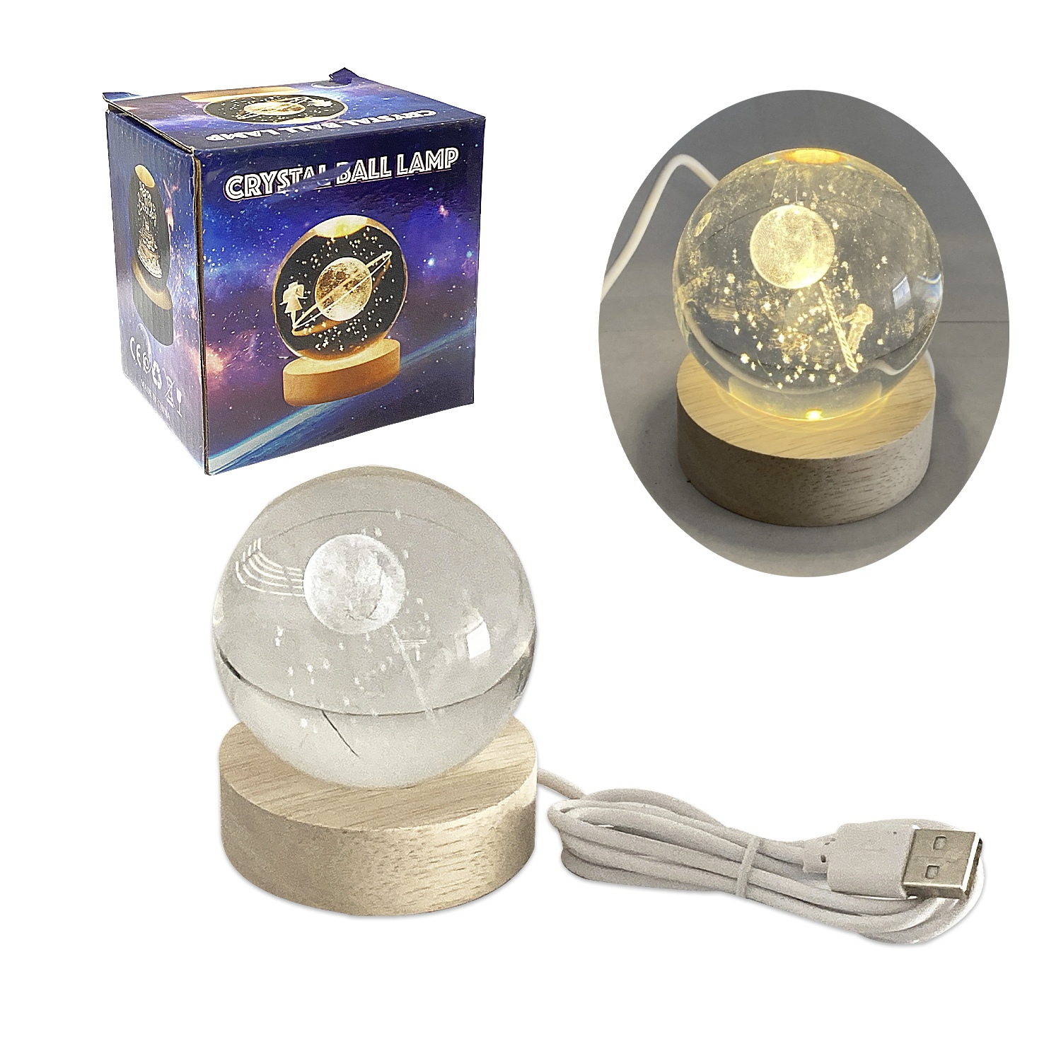 ESFERA DE CRISTAL LUZ CALIDA 6CM (USB)