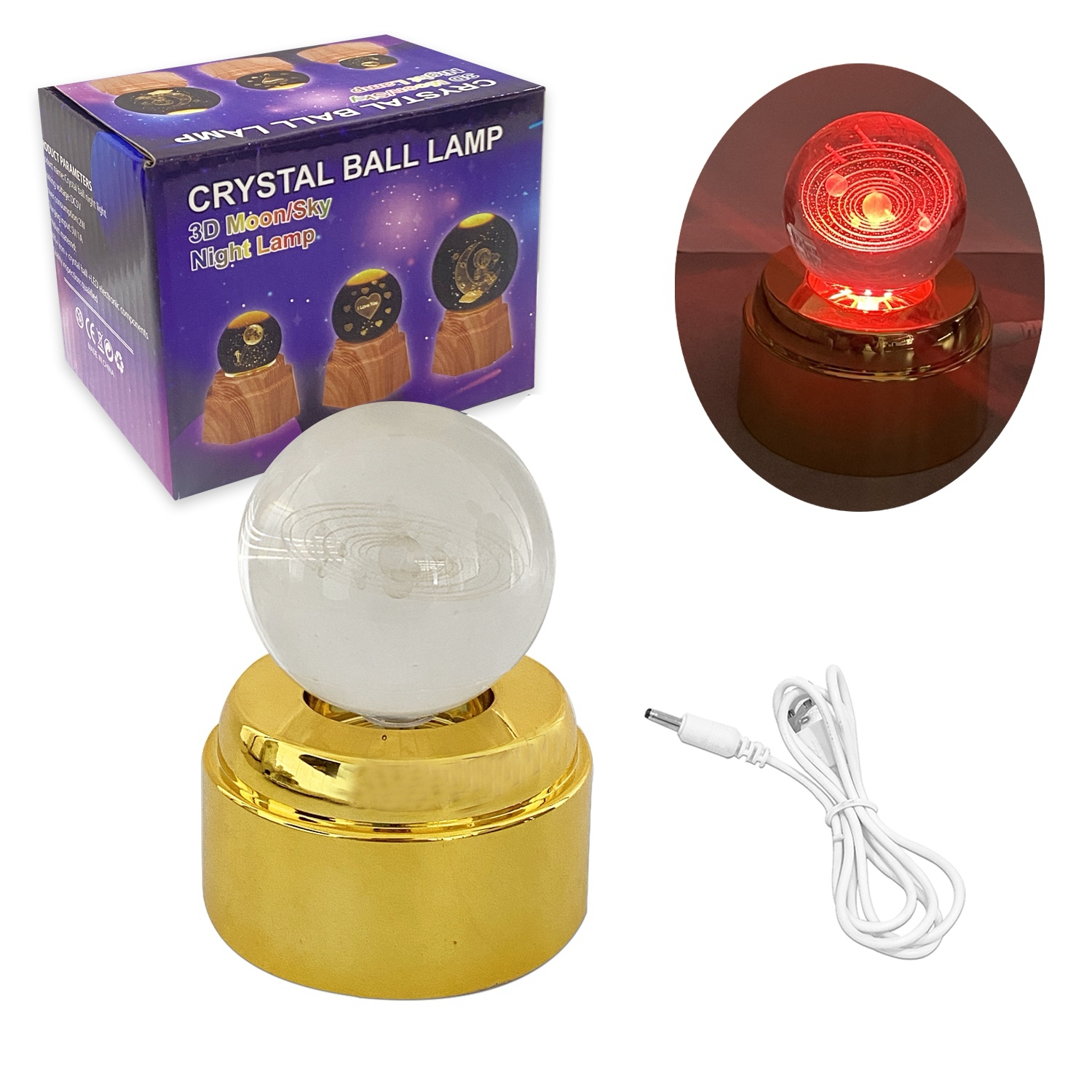 ESFERA DE CRISTAL GIRATORIA LUZ MULTICOLOR 6CM (USB)