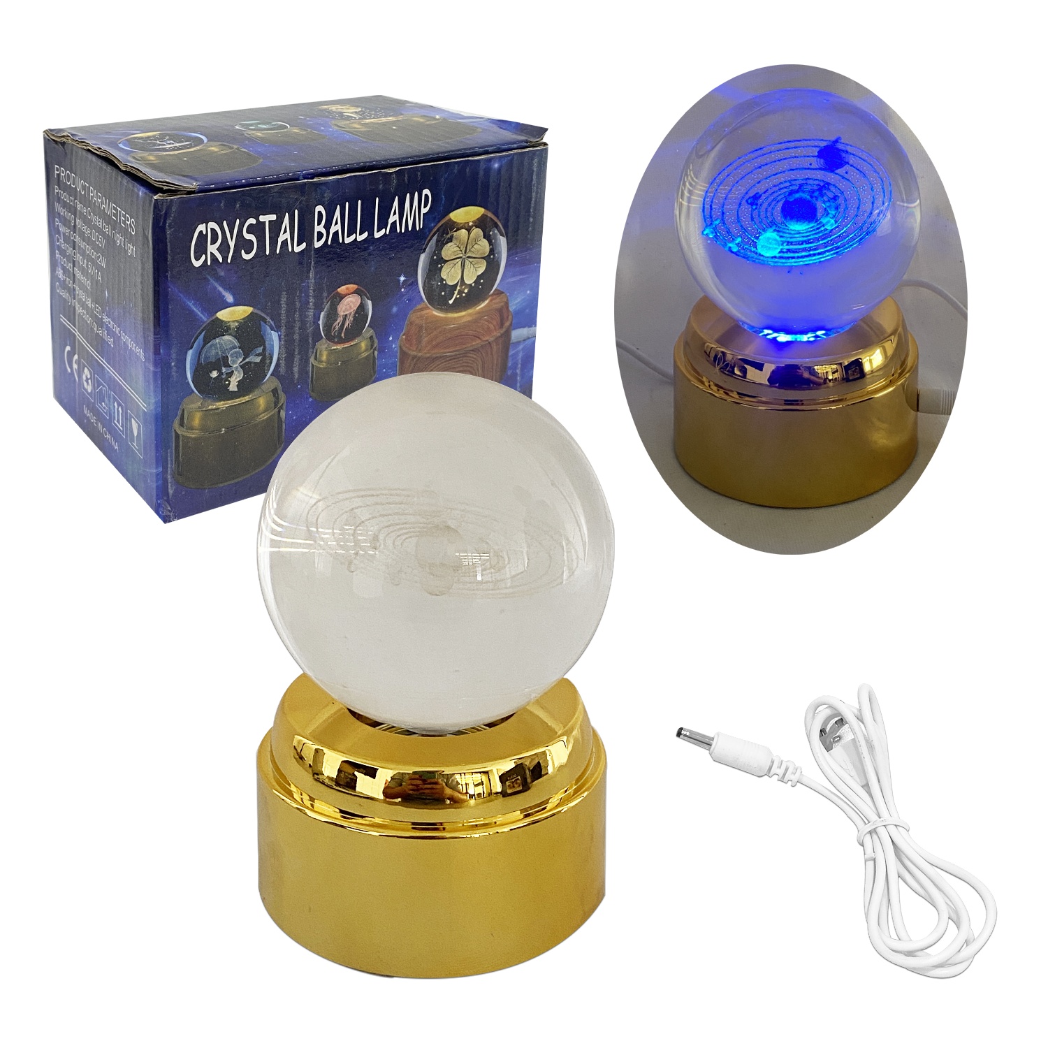 ESFERA DE CRISTAL GIRATORIA LUZ MULTICOLOR 8CM (USB)