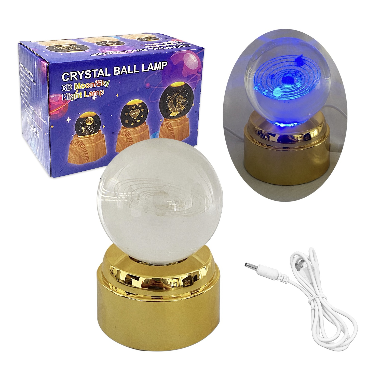 ESFERA DE CRISTAL GIRATORIA LUZ MULTICOLOR 8CM (USB)