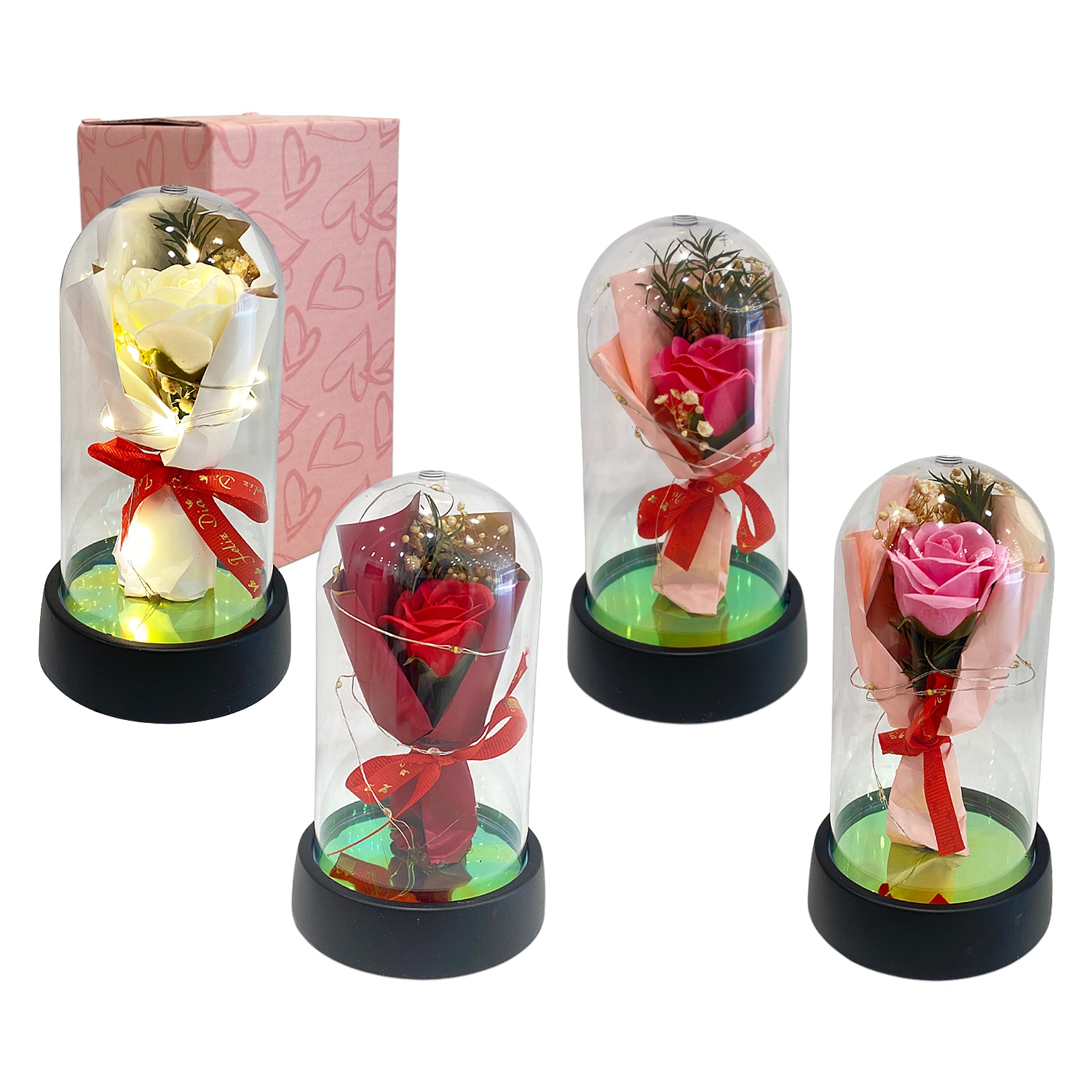 RAMO ROSA ARTIFICIAL CON LUZ ENCAPSULADA