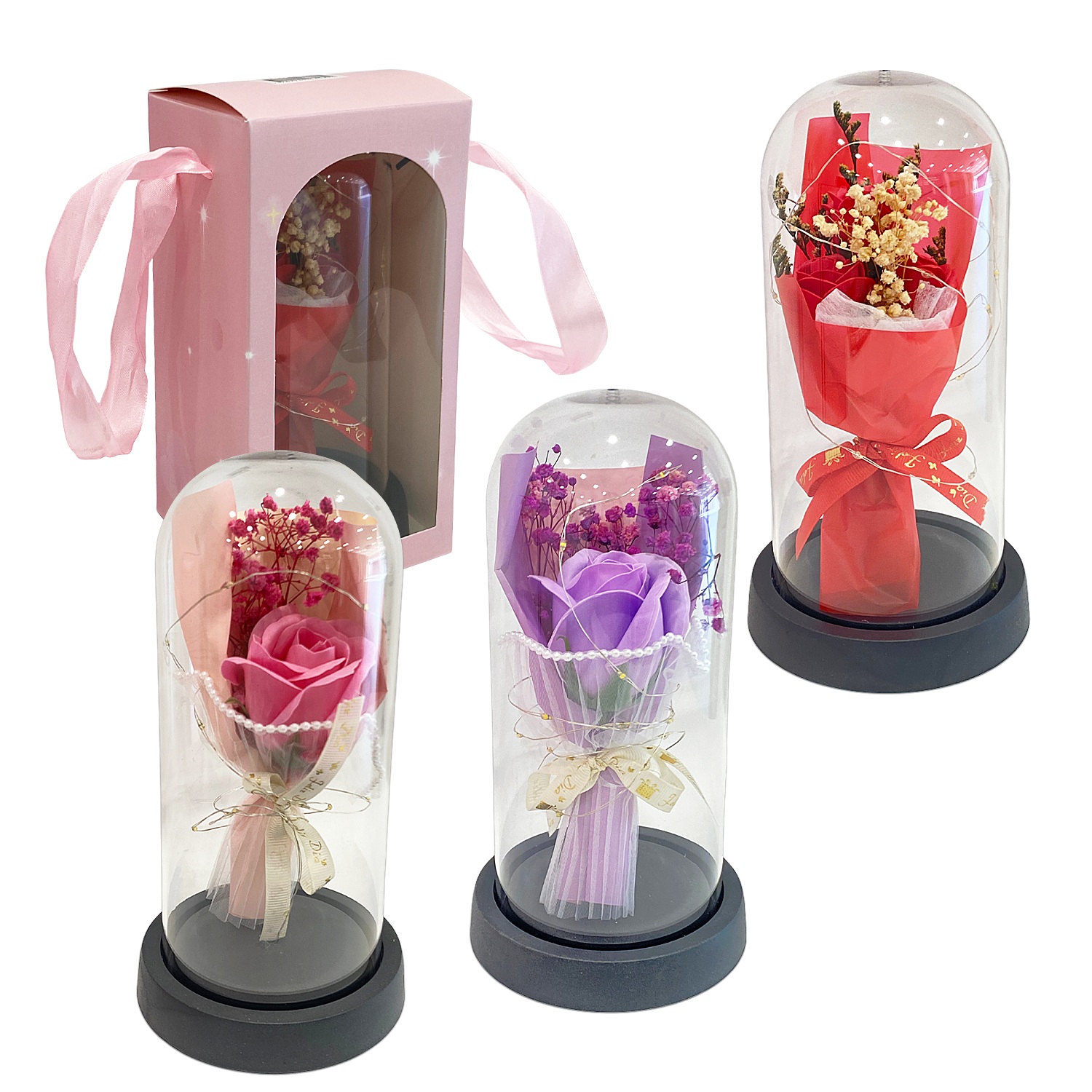 RAMO ROSA ARTIFICIAL CON LUZ ENCAPSULADA