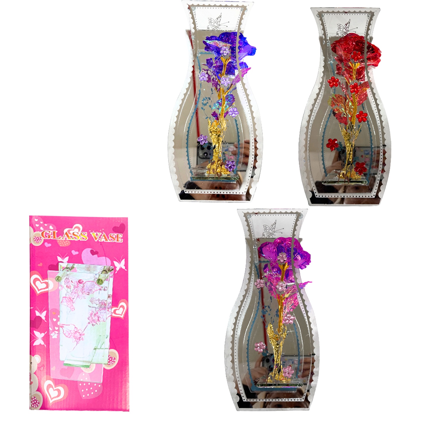 ROSA BRILLANTE EN VIDRIO DECORATIVO