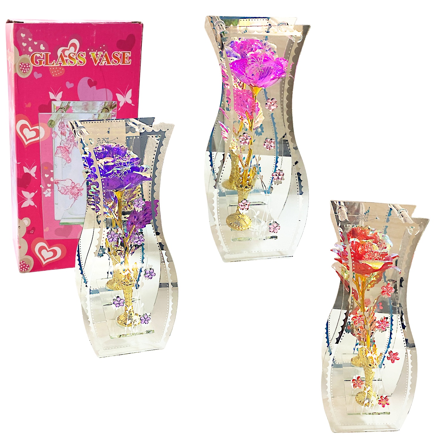 ROSA BRILLANTE EN VIDRIO DECORATIVO