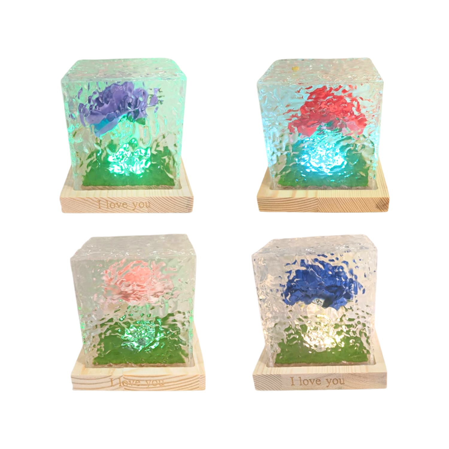 ROSA ARTIFICIAL CON LUZ EN VIDRIO