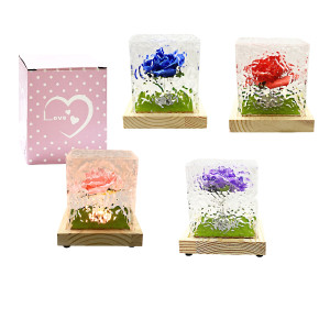 ROSA ARTIFICIAL CON LUZ EN VIDRIO