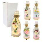 FLORES ARTIFICIALES CON LUZ EN BOTELLA DE VIDRIO