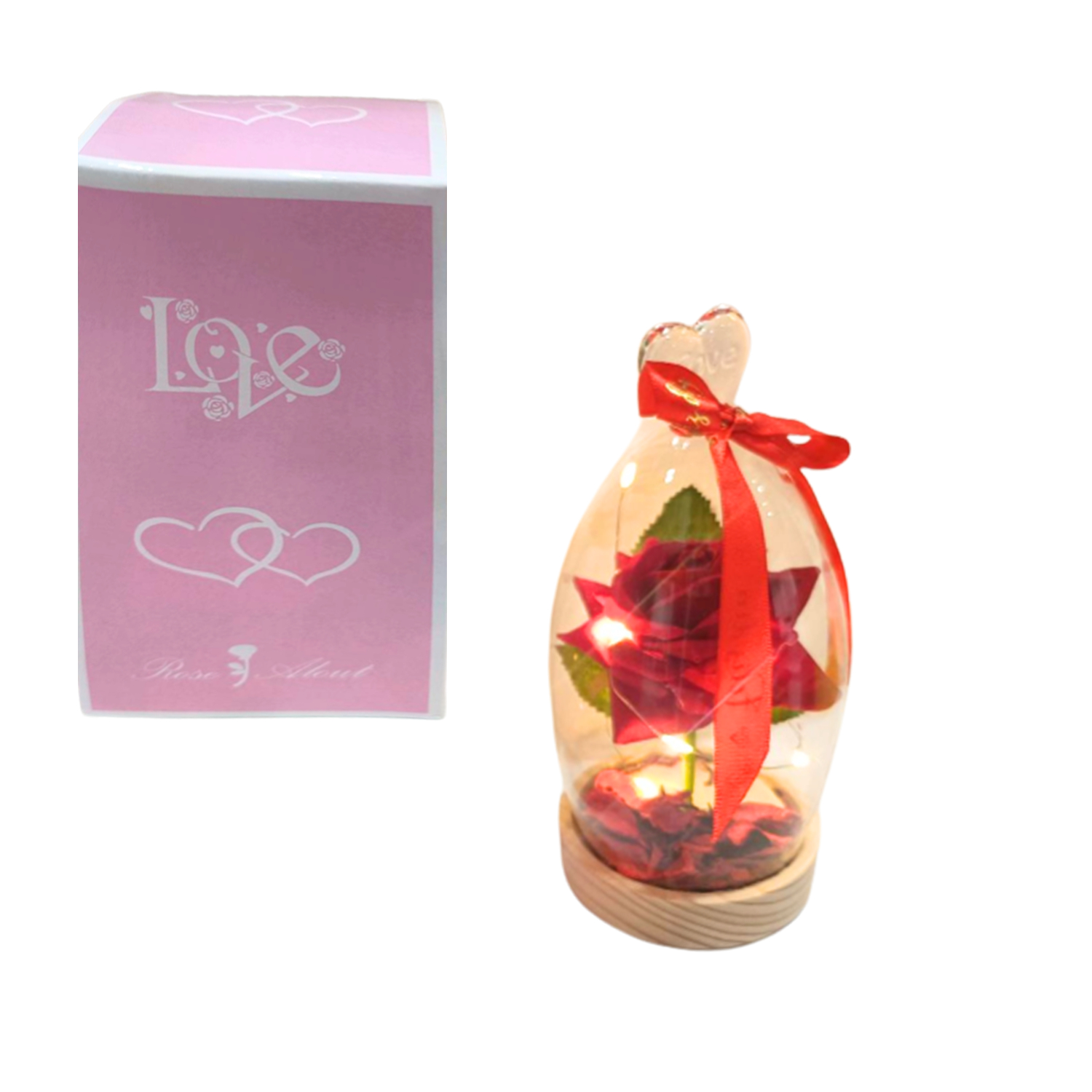 ROSA ARTIFICIAL CON LUZ ENCAPSULADA EN VIDRIO