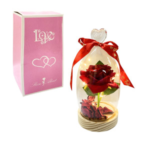 ROSA ARTIFICIAL CON LUZ ENCAPSULADA EN VIDRIO