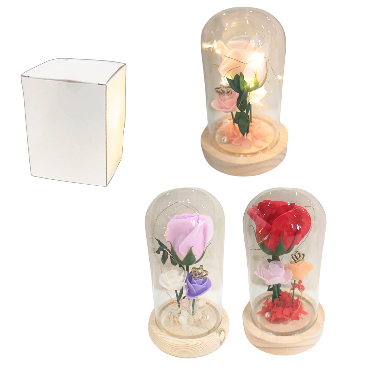 ROSAS ARTIFICIALES CON LUZ ENCAPSULADAS EN VIDRIO (PILAS)