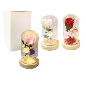 ROSAS ARTIFICIALES CON LUZ ENCAPSULADAS EN VIDRIO (PILAS)