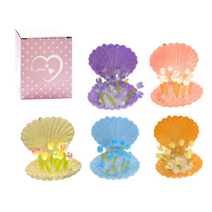 CONCHA DE TULIPANES CON LUZ DECORATIVA