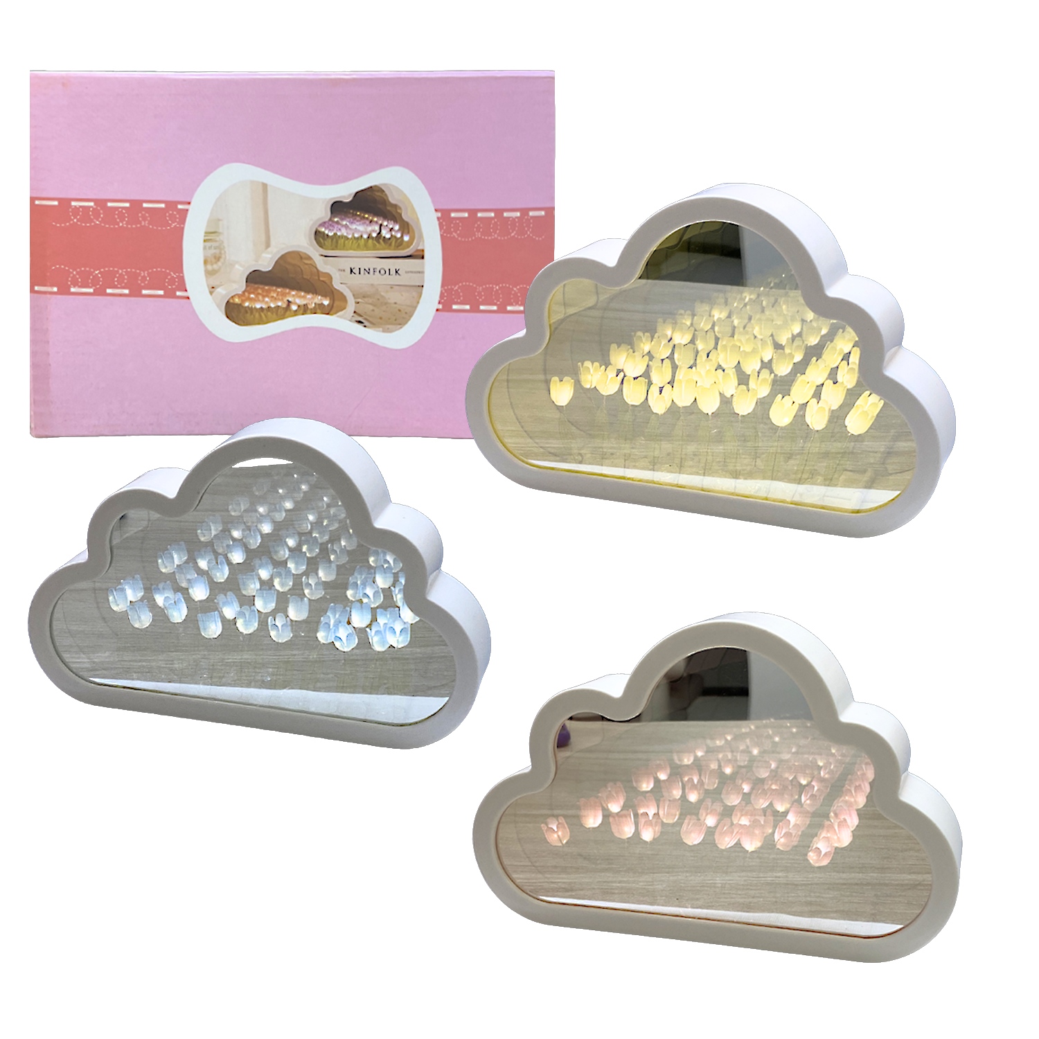 LAMPARA ESPEJO NUBE CON TULIPANES