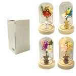 FLORES ARTIFICIALES CON LUNA Y LUZ ENCAPSULADAS EN VIDRIO (PILAS)