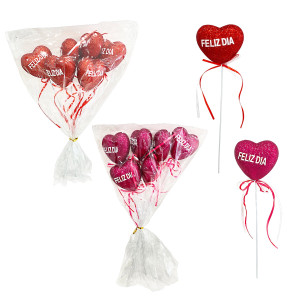 ADORNO CORAZON ESCARCHADO FELIZ DIA (PQTX6)